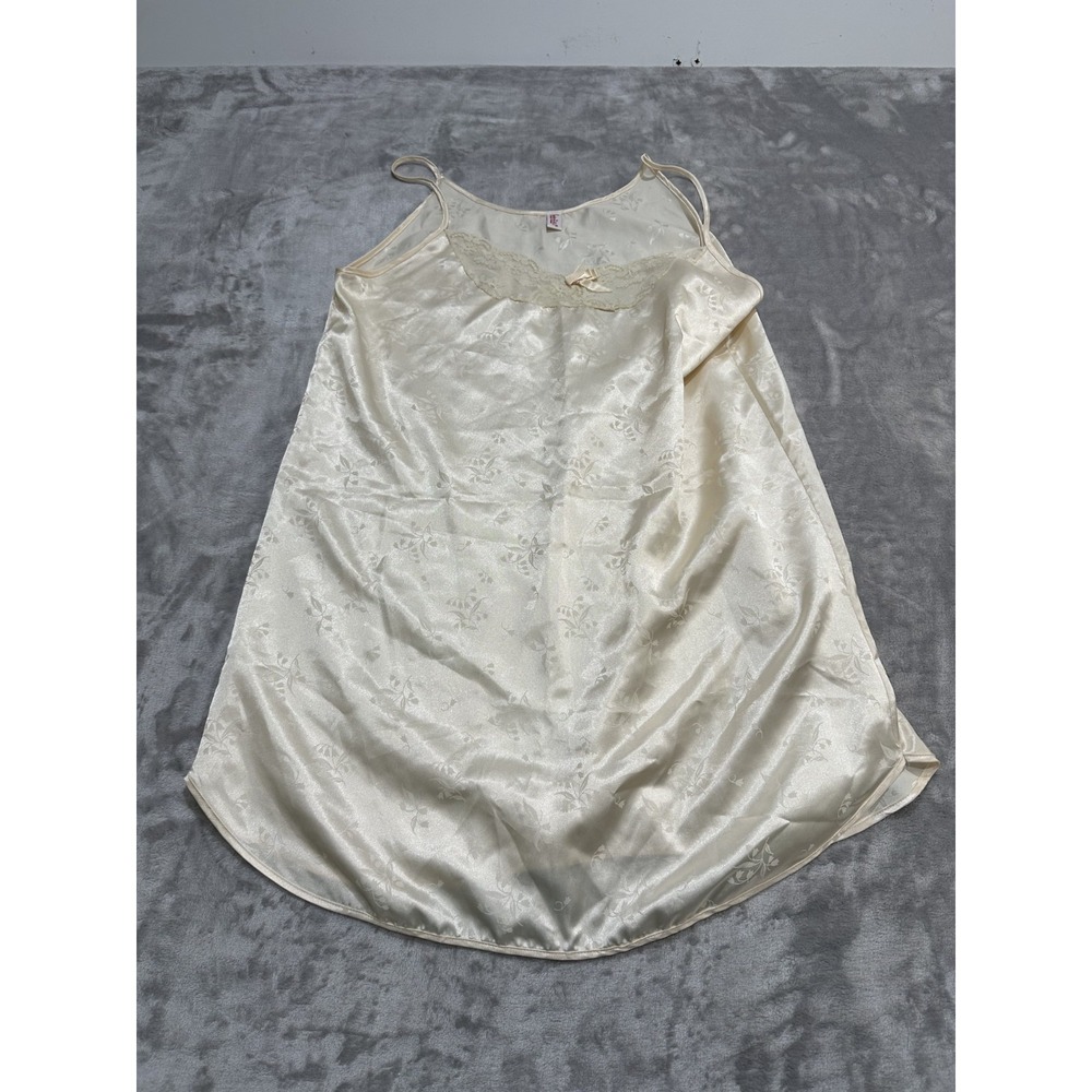 Fredricks of Hollywood Satin Babydoll Cami Top Medium Lingerie Ivory Floral EUC